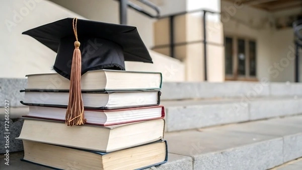 Fototapeta Books Stack  Academic Achievement Concept on AI Generated