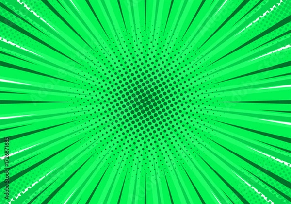 Fototapeta Abstract halftone explosion comic background in bright green pop art style