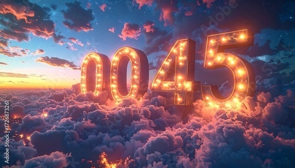 Obraz Digit display on clouds at sunset
