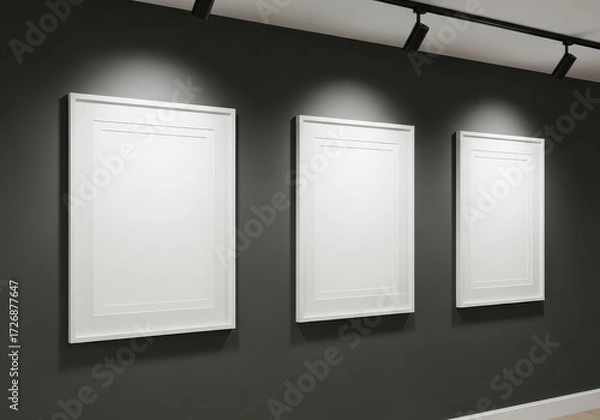 Fototapeta Contemporary gallery wall mockup with a trio of blank white frames for art or photo display