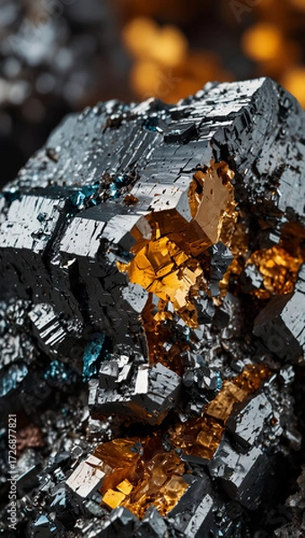 Fototapeta Photorealistic Macro Terbium Ore – Shiny Rare Earth Mineral Specimen on White Background