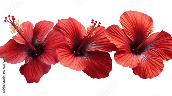 Obraz Three Red Hibiscus Flowers isolated on a transparent background