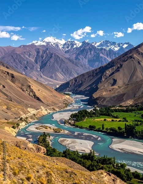 Obraz Mountain river valley, bright day