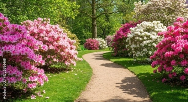 Fototapeta A winding path through a vibrant azalea garden