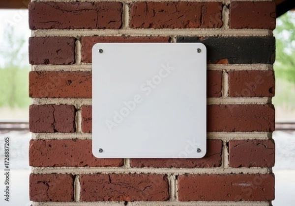 Fototapeta Blank Sign on Brick Wall A Place for Your Message, Amidst Rustic Charm