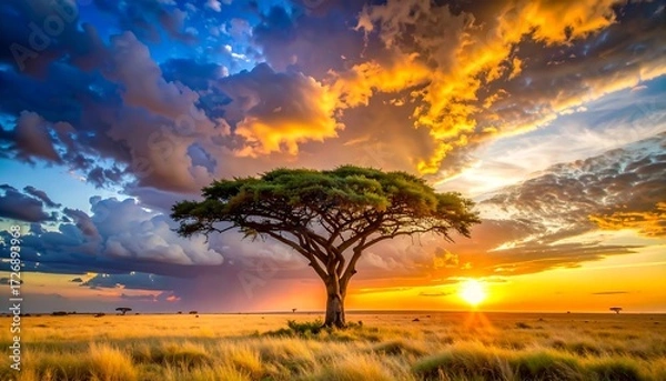 Obraz Dramatic sunset over savanna (1)