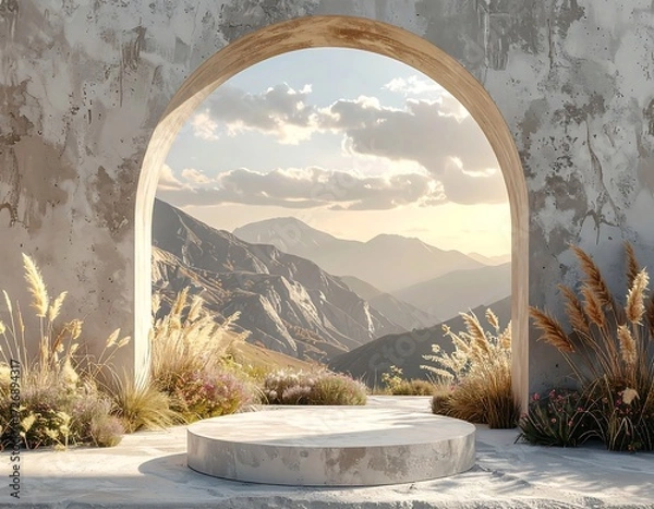 Obraz Empty pedestal, mountain view