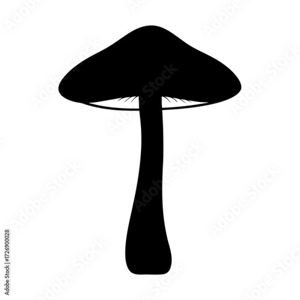 Fototapeta Monochrome silhouette illustration of a mushroom with a classic shape and gills