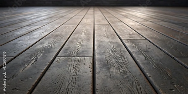 Fototapeta Dark Weathered Wooden Planks Floor with Visible Grain and Texture in a Low Angle Perspective image photo mockup