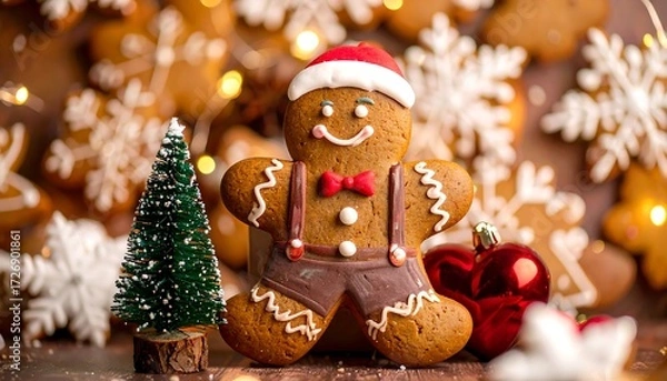 Obraz Festive gingerbread man with decorations
