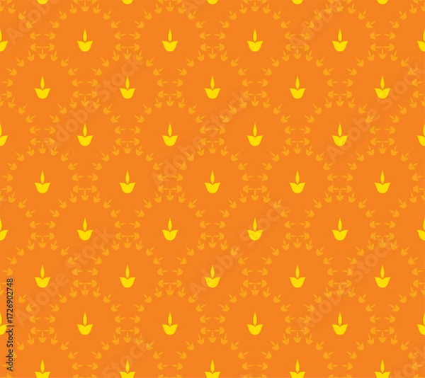 Fototapeta Bright Orange Repeating Pattern With Yellow Flame Motifs For Wallpaper, Textile and Background Design
