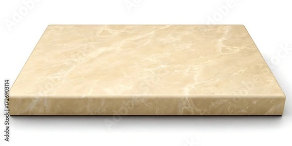 Fototapeta Rectangular Beige Marble Slab with Golden Veins on a mockup White Background cream
