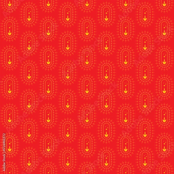 Fototapeta Bright red Repeating Pattern With Yellow Flame Motifs For Wallpaper, Textile and Background Design