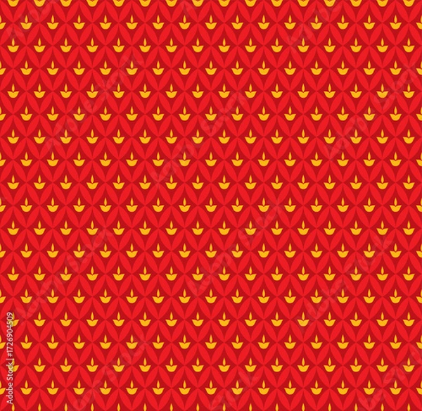 Fototapeta Bright red Repeating Pattern With Yellow Flame Motifs For Wallpaper, Textile and Background Design