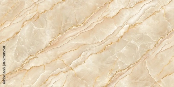 Fototapeta Light Beige Marble Surface with Delicate Golden Veins and Flowing Lines texture mockup background