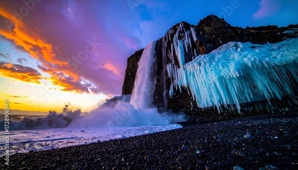 Fototapeta A captivating interplay of ice, water, and sound.  