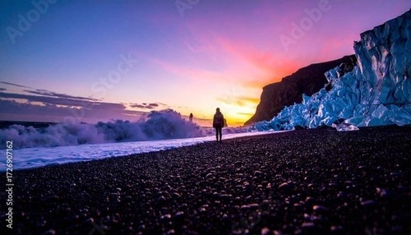 Fototapeta The cold ocean embraces the ice with fierce passion.  