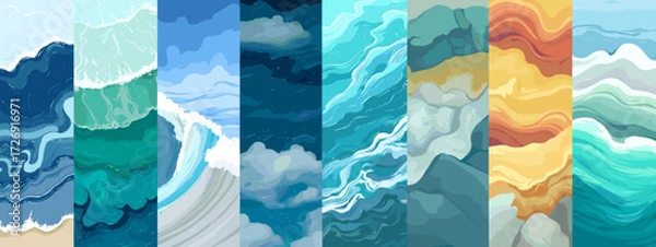 Fototapeta Abstract ocean wave patterns collection