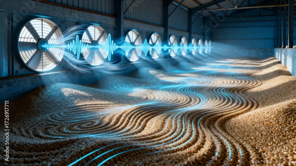 Fototapeta Sound waves shaping sand patterns in an industrial warehouse setting