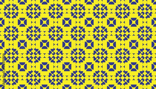 Obraz Seamless Geometric Star Pattern – Blue and Yellow Abstract Background