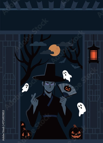 Obraz A Korean reaper under moonlight.