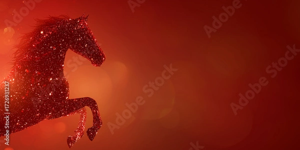 Fototapeta Chinese New Year 2026 of the Horse Banner Template with golden flashes, Art Horse on Red Background.
