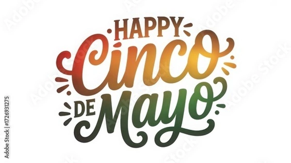 Fototapeta Happy cinco de mayo festive lettering with colorful gradient and decorative elements