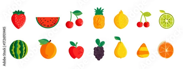 Fototapeta Colorful Fruit Icons on Transparent Background