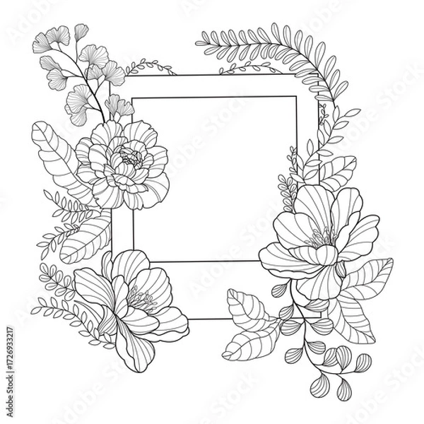 Fototapeta flower line art drawing with abstract shape. Abstract Plant Art design for print, cover, wallpaper, Minimal and natural wall art.	