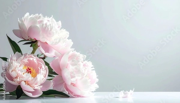 Fototapeta Delicate peony flowers arrangement minimalist studio setting floral photography calm and elegant environment close-up perspective nature's beauty for seo