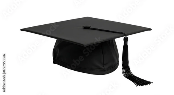 Fototapeta Black Graduation Cap with Tassel on Black Background