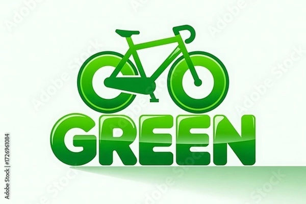 Obraz Green bicycle icon above the word GREN in glossy letters on white bike eco friendly