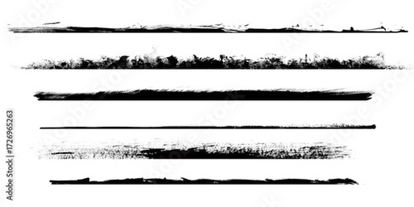 Fototapeta Four grunge brush stroke lines isolated on transparent background, abstract artistic elements for design