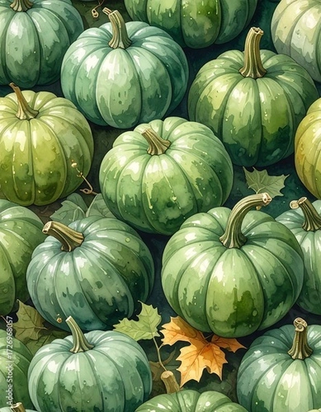 Obraz Green pumpkins in a pile