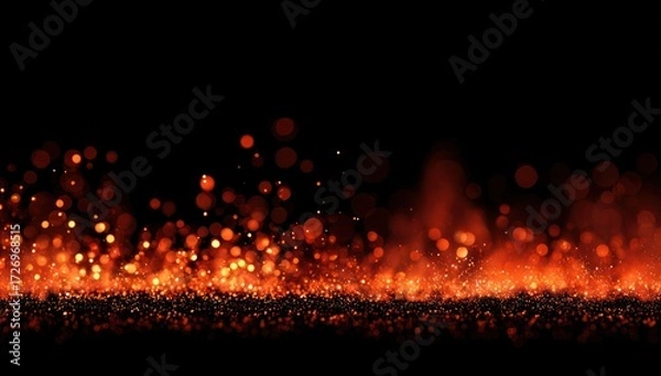 Fototapeta A vibrant display of warm orange and red sparks against a rich black backdrop, creating a dynamic and fiery effect.