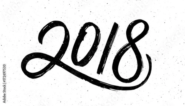 Obraz Greeting card design template with chinese calligraphy for 2018 New Year of the Dog. Hand drawn lettering on vintage subtle grunge background. Vector illustration