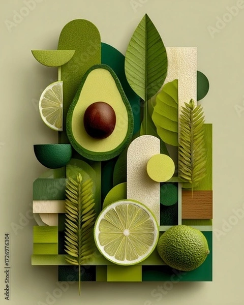 Fototapeta Colorful Nature Collage Featuring Avocado and Citrus Elements