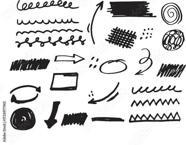 Obraz Hand drawn doodle sketch arrows lines shapes abstract marker elements isolated