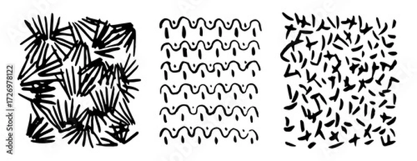 Fototapeta Paint Brush Marker Ink Strokes Textures Set and Abstract Pattern. Vector illustration of Hand Drawn Pencil Sketch Elements