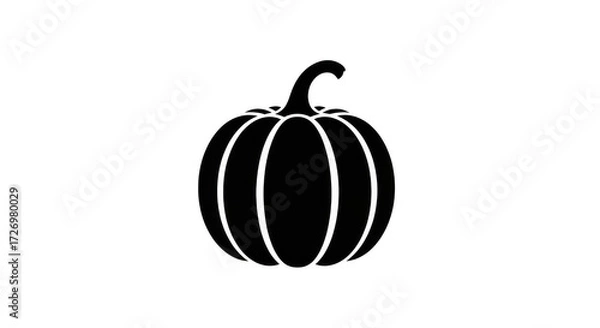 Obraz A black silhouette of a pumpkin with a curved stem on a transparent background
