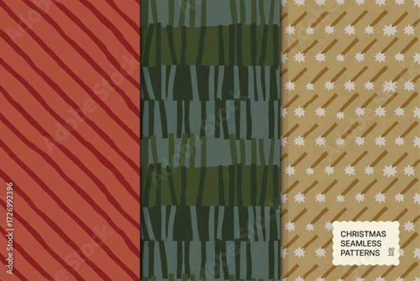 Fototapeta Vector set of Christmas seamless patterns. Traditional plaid textures. Holidays backgrounds for packaging and wrapping paper.
