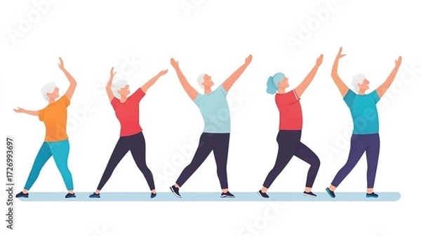 Fototapeta Gentle stretching exercises for seniors promoting flexibility and well-being in a calm indoor setting