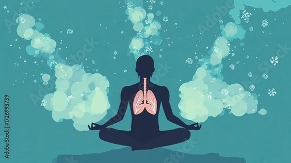 Fototapeta Person practicing pulmonary rehab yoga in a serene setting to enhance respiratory health and mindfulness