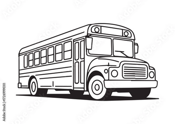 Fototapeta School bus line art vector