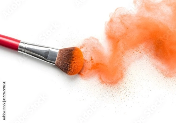 Obraz Artist paintbrush applying vibrant orange pigment in a dynamic swirl on a clean white surface expressing creativity and artistic flow