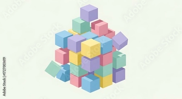 Obraz Isometric pastel cubes form a playful, abstract, and colorful geometric structure.
