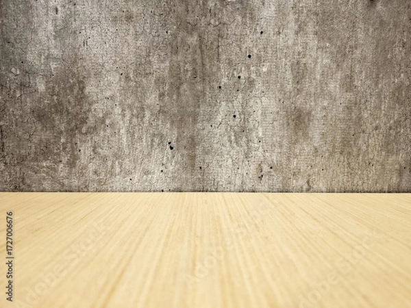 Fototapeta Empty Wooden Table with Grunge Concrete Wall Background