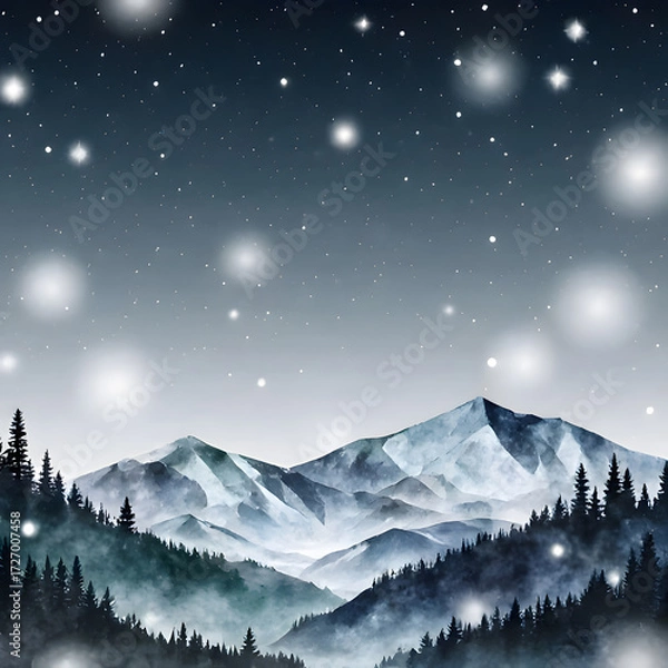 Fototapeta A mystical and atmospheric digital painting of a winter night scene