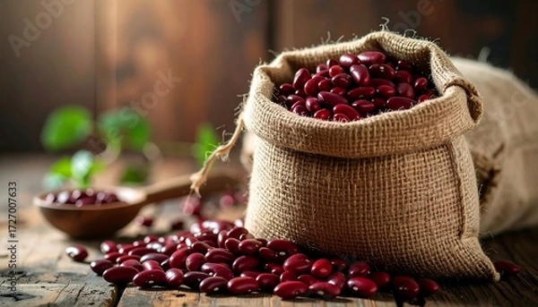 Obraz Red beans in burlap sack (2)