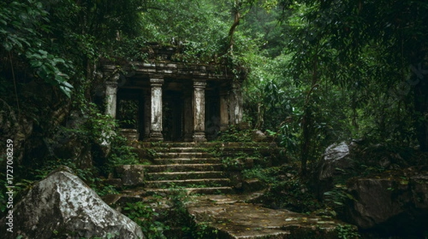 Fototapeta Abandoned temple complex of an extinct culture in the jungle like the Majas
